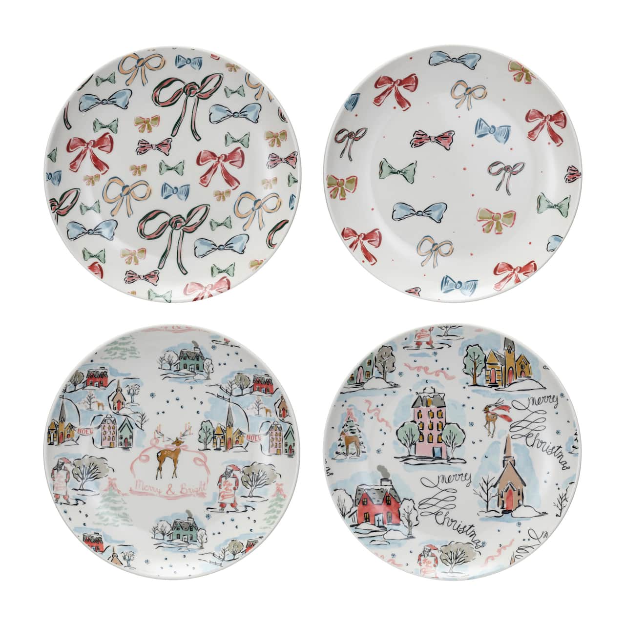 Hello Honey® 8" Holiday Round Stoneware Plate Set